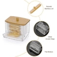 thumbnail image 4 of Porta hisopos de acrílico con tapa de bambú - Dispensador de hisopos transparente para baño, recipiente para hisopos, organizador de almacenamiento para hisopos de algodón en la encimera del baño., 4 of 8