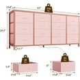thumbnail image 5 of Dresser TV Stand for up to 75 Inch TV, 14 Drawer Dresser with Power Outlets & Wood Top, Long Fabric Dresser Organizer for Bedroom, Living Room, Entryway, Pink, 5 of 6