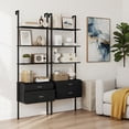 thumbnail image 6 of Demi Bonn 6-Tier Ladder Bookcase, 2 Drawers, Metal Frame, Raised Legs, Home Office Organizer, Black, 6 of 8