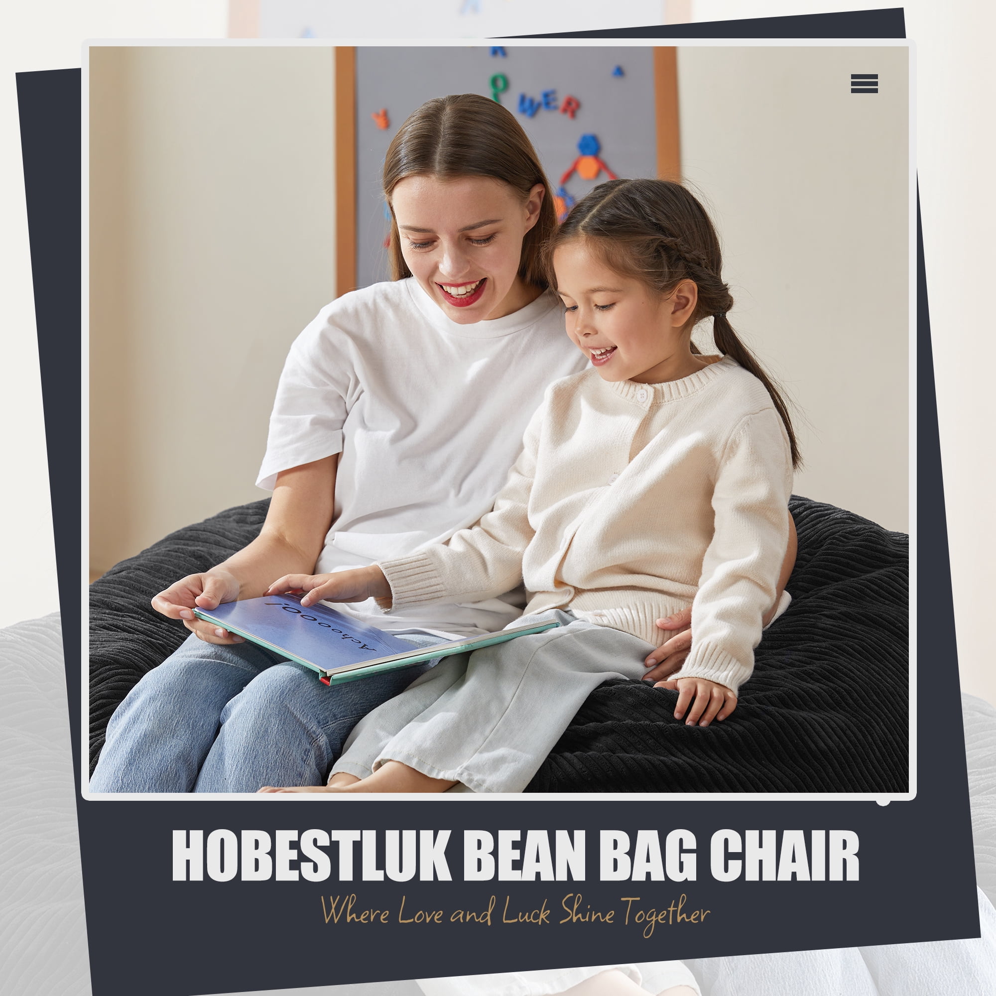 3.5FT Bean Bag Chair Adult Large Bean Bag Chair with Filler Included Teardrop Beanbag Chair with Removable Cover for Bedroom Living Room - (Large, Black)