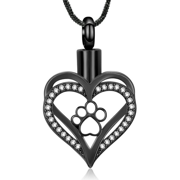 Cute  Dog / Cat Ashes Urn Necklace Paw Print Pet Cremation Jewelry, Urn Necklaces for Ashes Dog, Cremation Jewelry, Heart Shape Stainless Steel Lockets with Paw Print, Waterproof Keepsake Pendant for