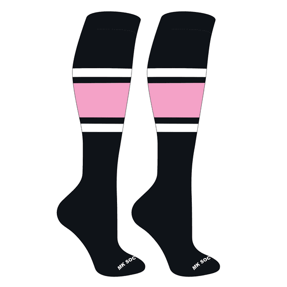 MK Socks Striped OTC Baseball, Softball, Football Socks (B) Black, White, Pink (S)