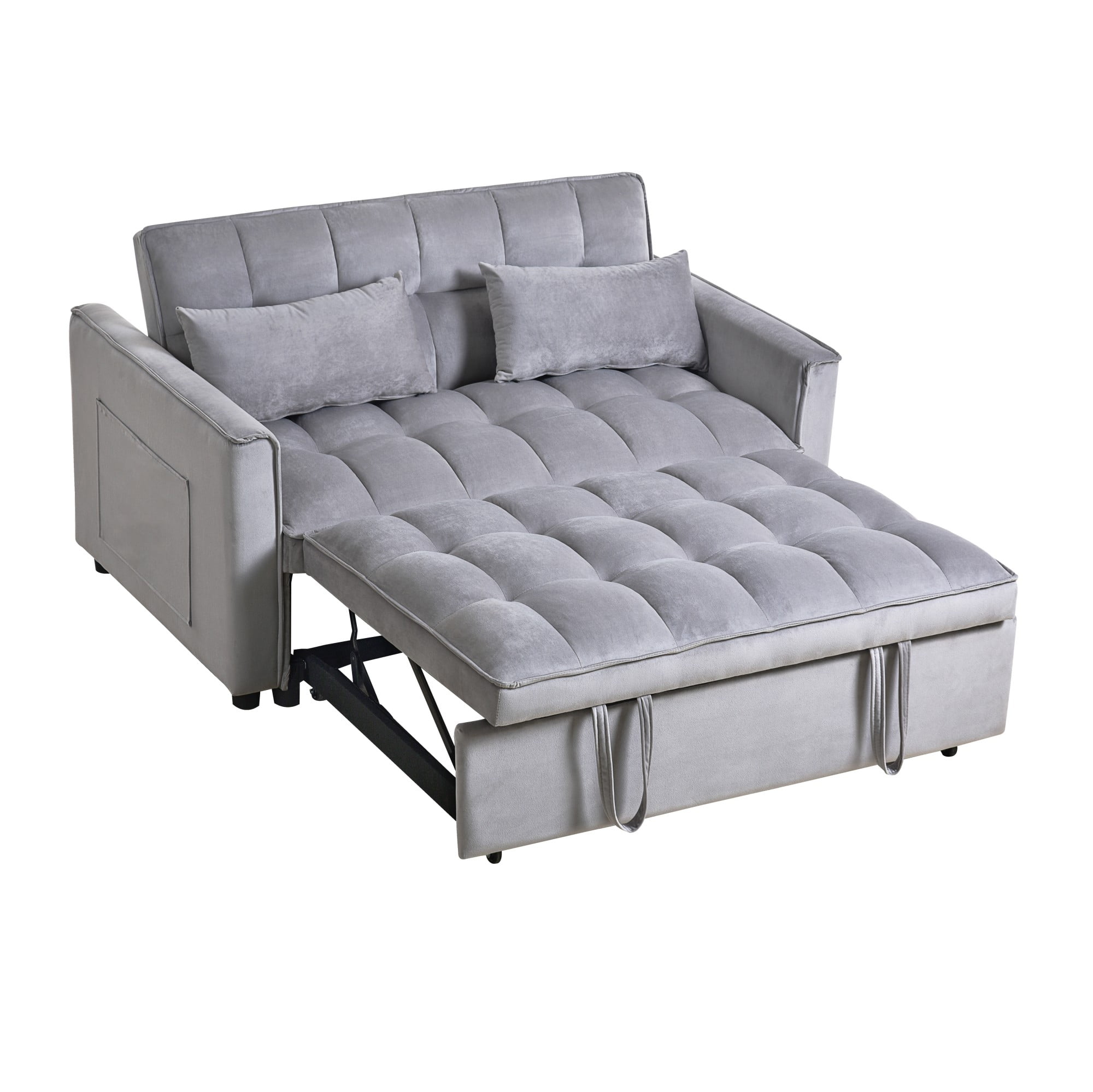 Gewnee 52.75" Convertible Sleeper Sofa Bed Adjustable Backrest with Pillows for Living Room Apartment.Light Grey