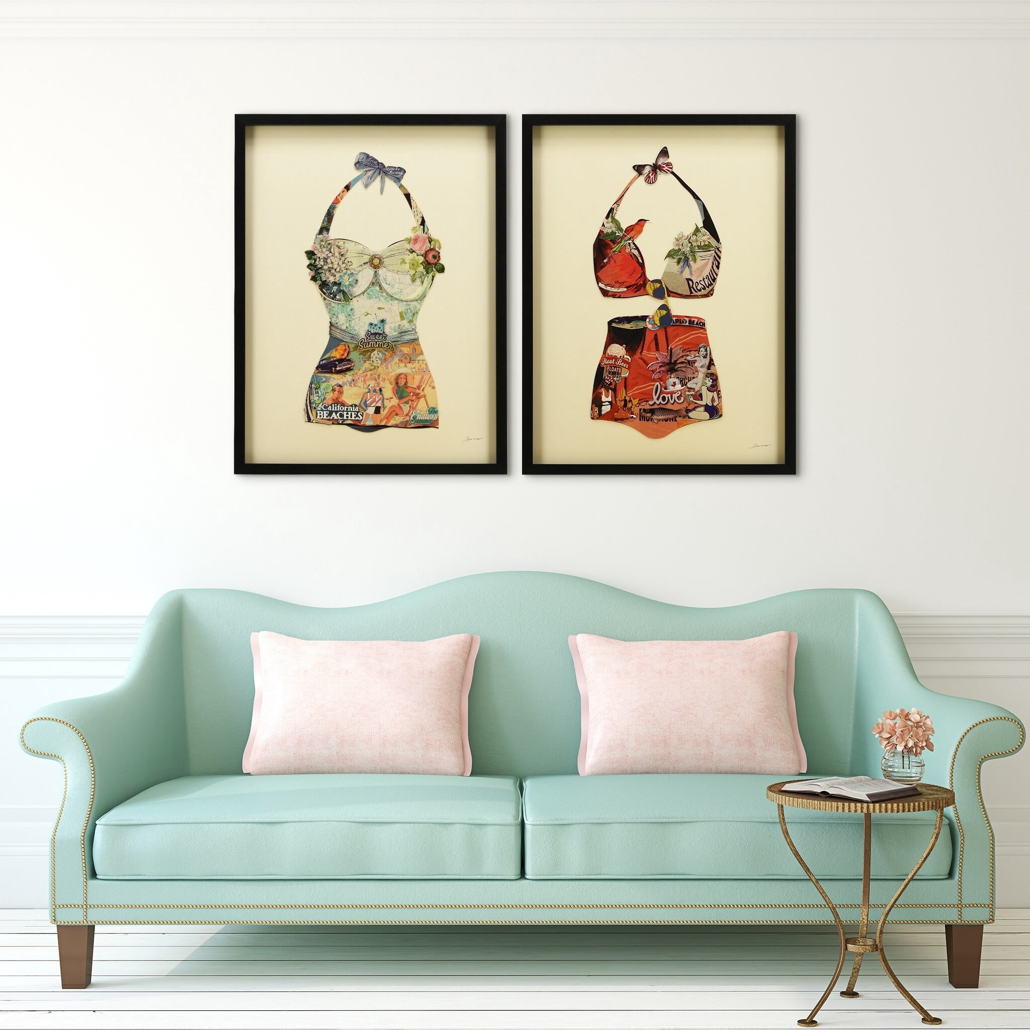 Empire Art Direct California & Montecarlo Beach Dimensional Collage Framed Graphic Art Under Glass Wall Art, 25" x 33" each, Ready to Hang