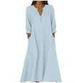 thumbnail image 3 of Lenago Maxi Dresses for Women Casual Solid Color Dress with Long Sleeves V-Neck Long Dress Half Buttons Plus Size Comfy Dress Oversize Fitted, 3 of 5