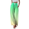 thumbnail image 2 of Women’s Wide Leg Pants Gradient Print Casual Drawstring Waist Beach Pants with Pockets, Loose Fit Lightweight Womens Summer Pants, Green, S, 2 of 7