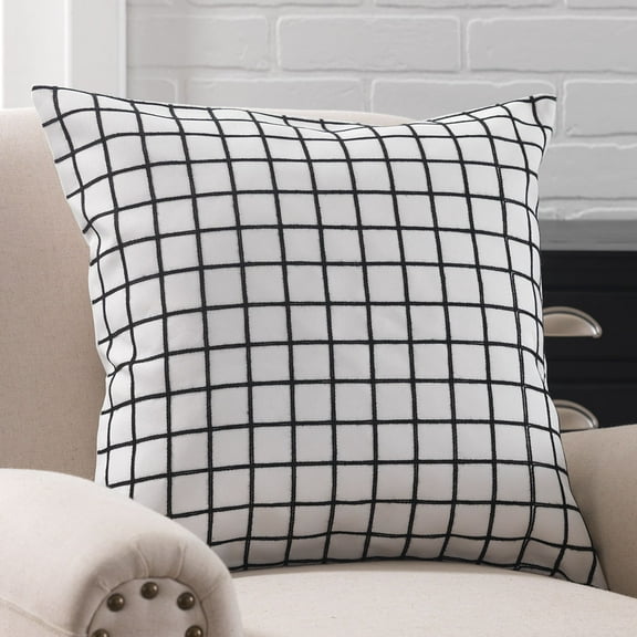 HomeMagic Embroidered Pillow Cover, 18" x 18", Black Small Check