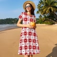 thumbnail image 4 of Vsdgher Robe Longue Midi Décontractée à Carreaux pour Femmes Été 2025 Manches Courtes Col Rond Robe de Plage, 4 of 6