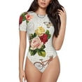 thumbnail image 2 of Goofa Vintage Bike Flower Butterfly Printed Women Rash Guard Short Sleeve,Tummy control Swimsuit Surfing Swimsuit Bathing Suit One Piece Swimsuit UPF 50-Medium, 2 of 9