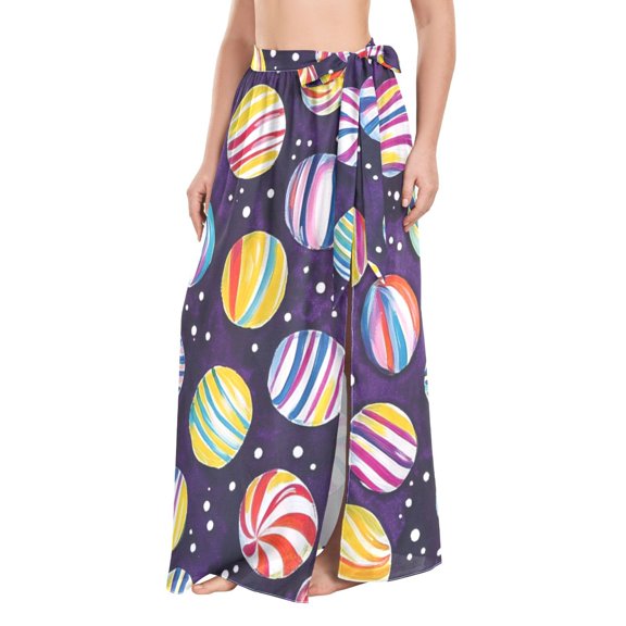 FORMRS Womens Long Sarong Beach Wrap Semi-Sheer Bikini Skirt Bathing Swimsuit Cover Up, Colorful Candies