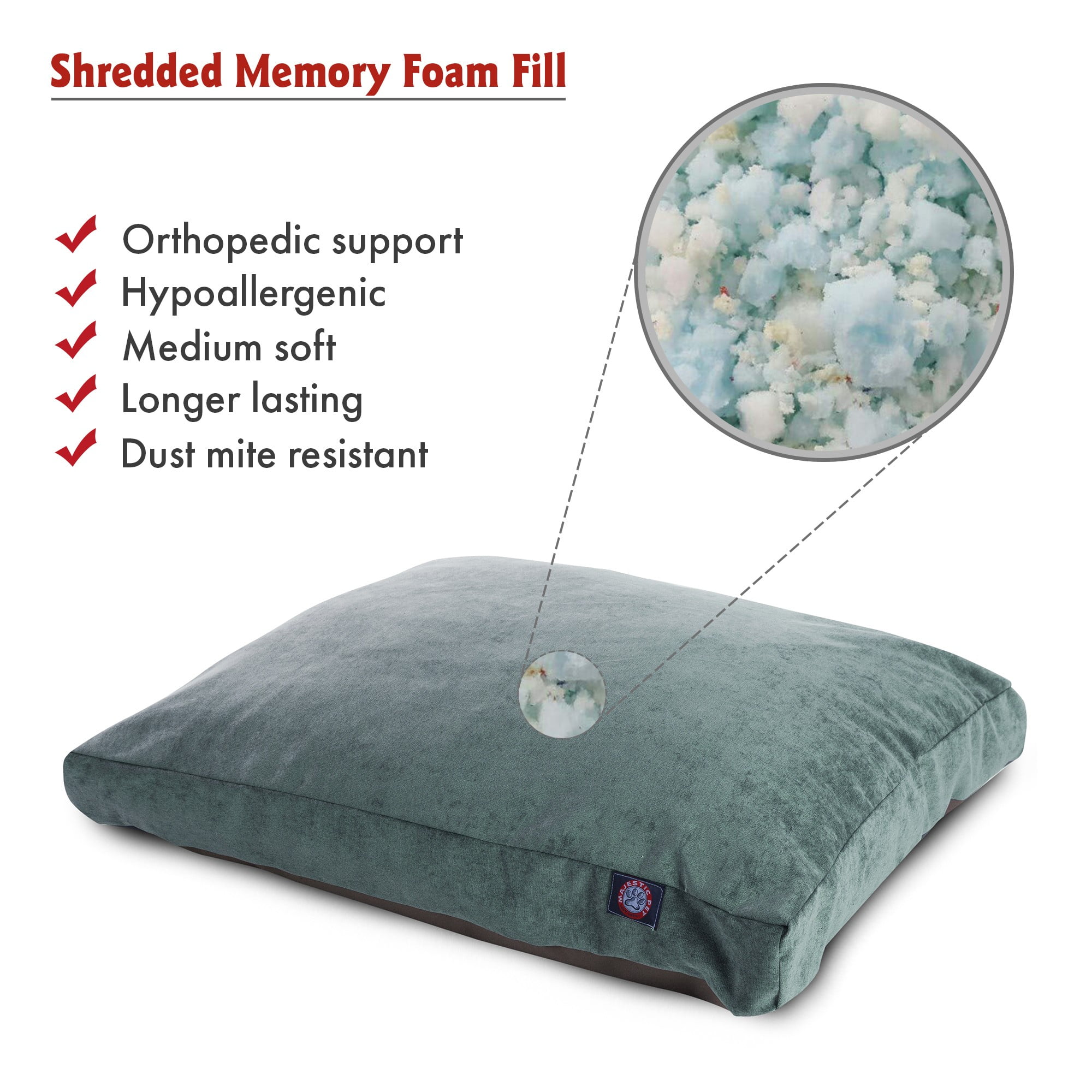 Majestic Pet | Villa Velvet Shredded Memory Foam Rectangle Pet Bed For Dogs, Removable Cover, Azure, Small