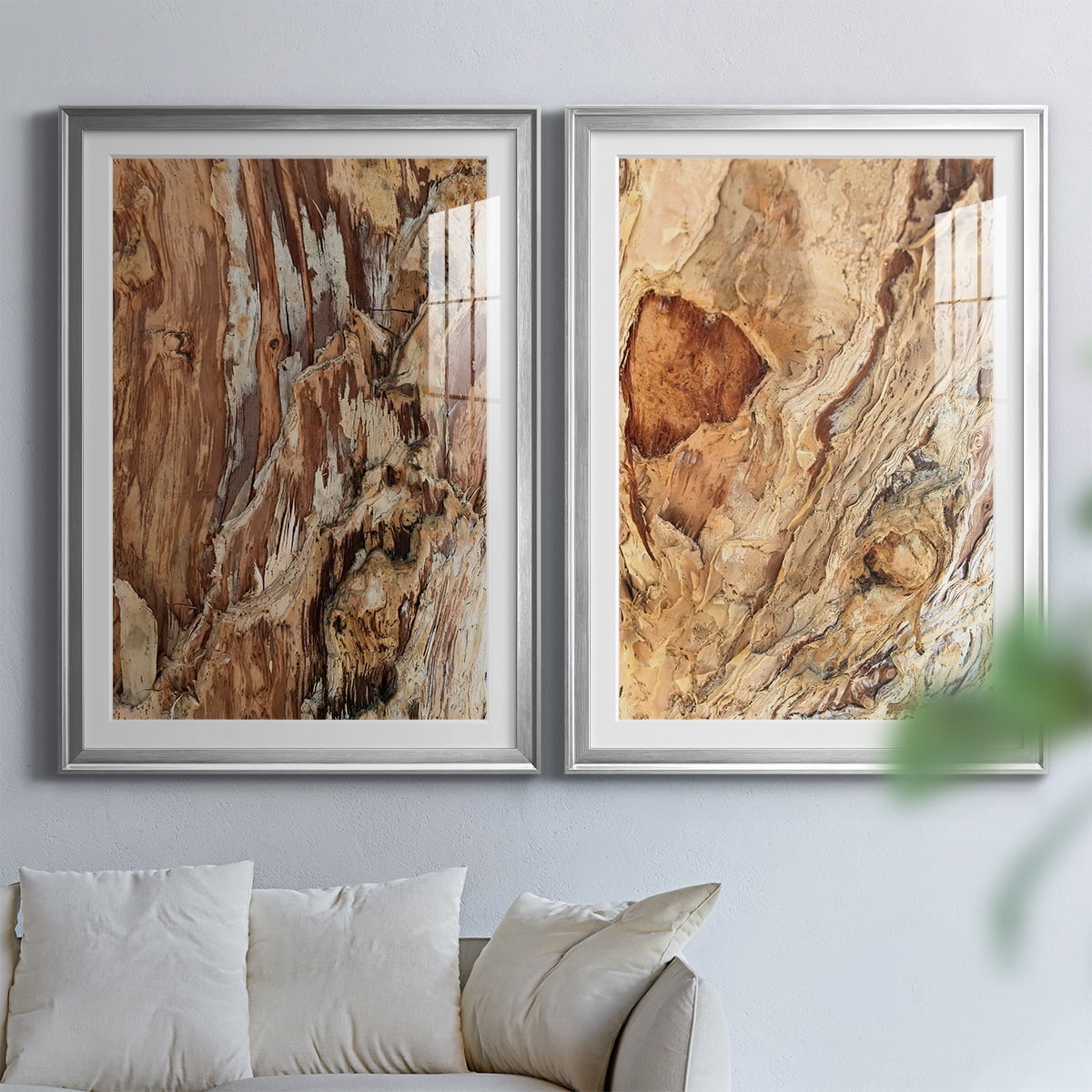 Wexford Home Tree Texture Triptych I Premium Framed Print, 22.5" x 30.5" - Ready to Hang, Silver (Set of 2)