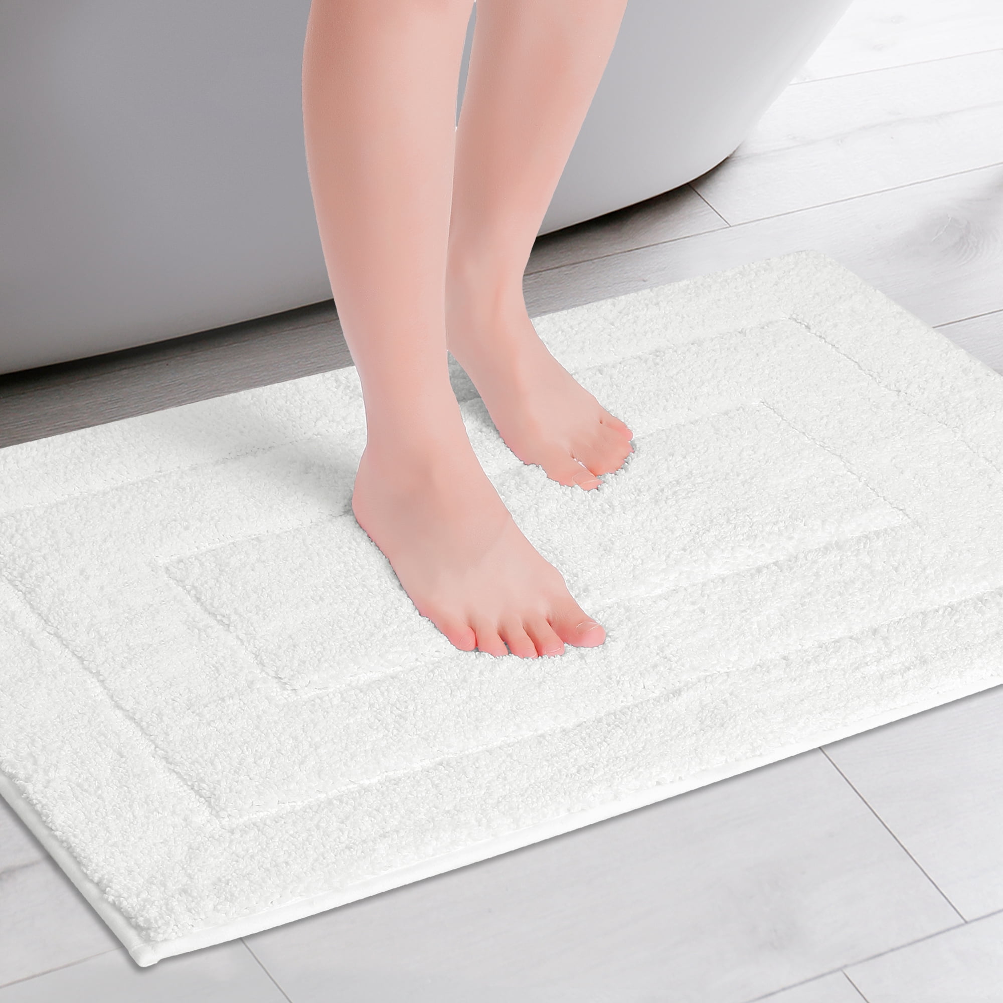 Unique Bargains Geometry Bathroom Rug Mat Soft Absorbent Non-Slip Comfortable Bath Rugs White 20" x 32"