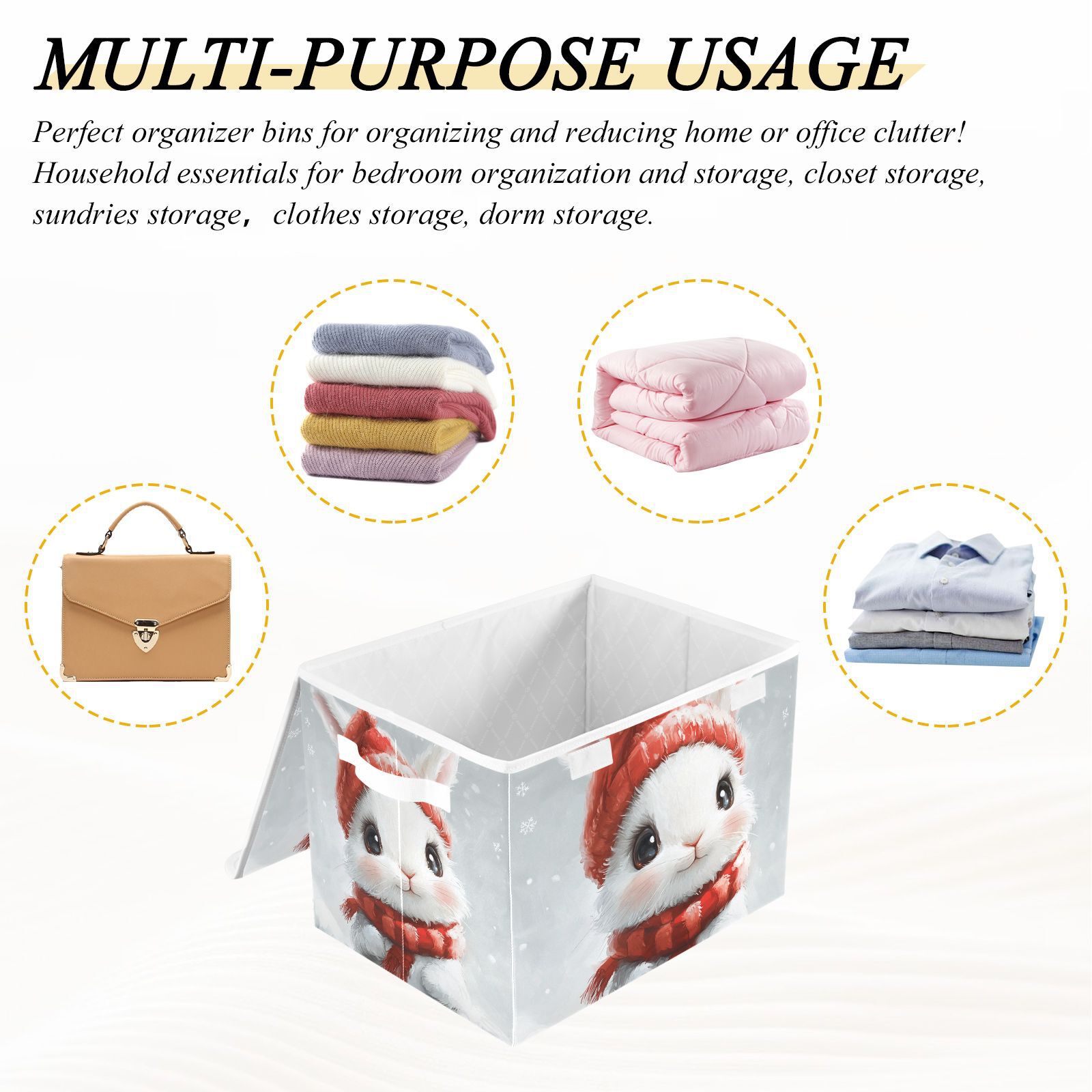 Cute Rabbit Easter Storage Basket for Shelves Foldable Container Organizer for Organizing Toys Clothes Books with Handles