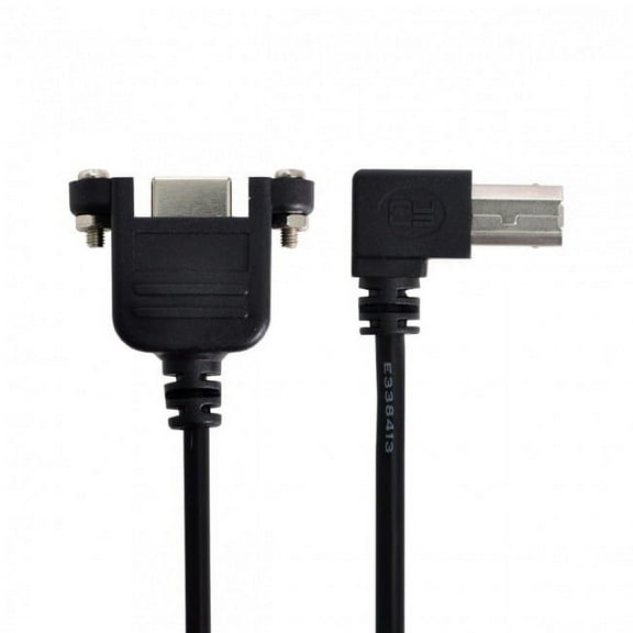 JSER 90 Degree Left Angled USB B Type Male to Female extension cable with screws for Panel Mount 50cm