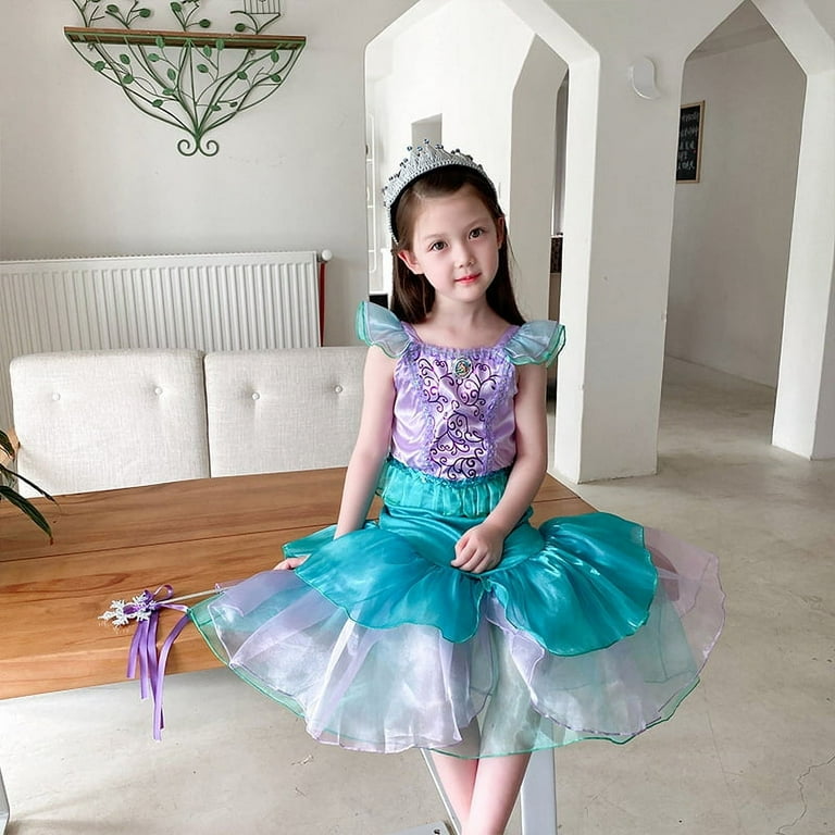 KAWELL Mermaid Costume Dress for Toddler Girls Cosplay Ariel Outfit Halloween Birthday Party Dress Up with Accessories Walmart