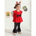 thumbnail image 4 of GYRATEDREAM Toddler little Girl Christmas Clothes Set Santa Claus Print Shirt+Plaid Flared Bell Bottom Pants Winter Outfits 18M-6T, 4 of 7