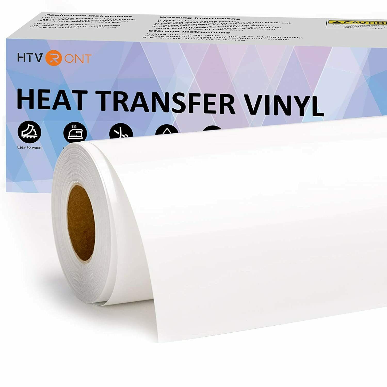 HTVRONT White Heat Transfer Vinyl HTV Roll 12" x 60FT - Iron on Vinyl for Cutting Machine , Easy to Cut & Weed