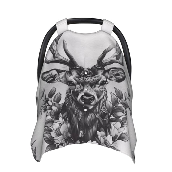 Car Seat Cover Baby - Monochrome Deer Floral Breathable Infant Car Seat Cover for Baby Carseat, Lightweight Comfort Baby Essentials Must Haves Newborn Stuff for Girl Boy