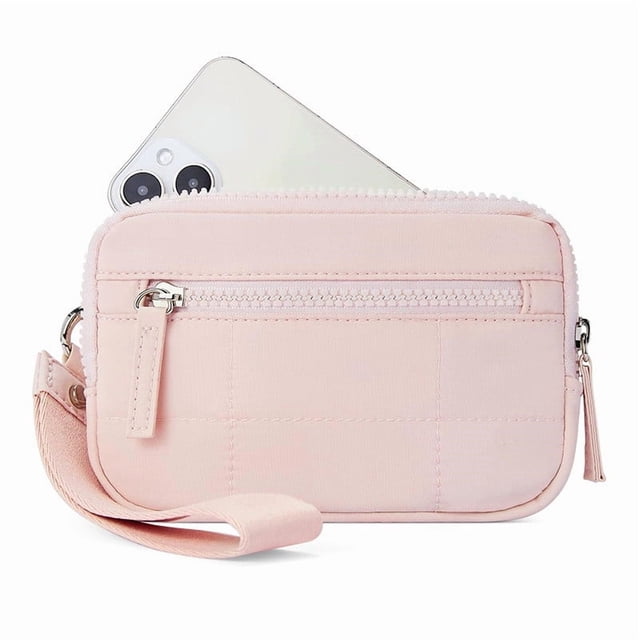 Cartera de Mano para Mujer con Correa Acolchada de Nailon y Tres Compartimentos con Cremallera. Tarjetero de Viaje.