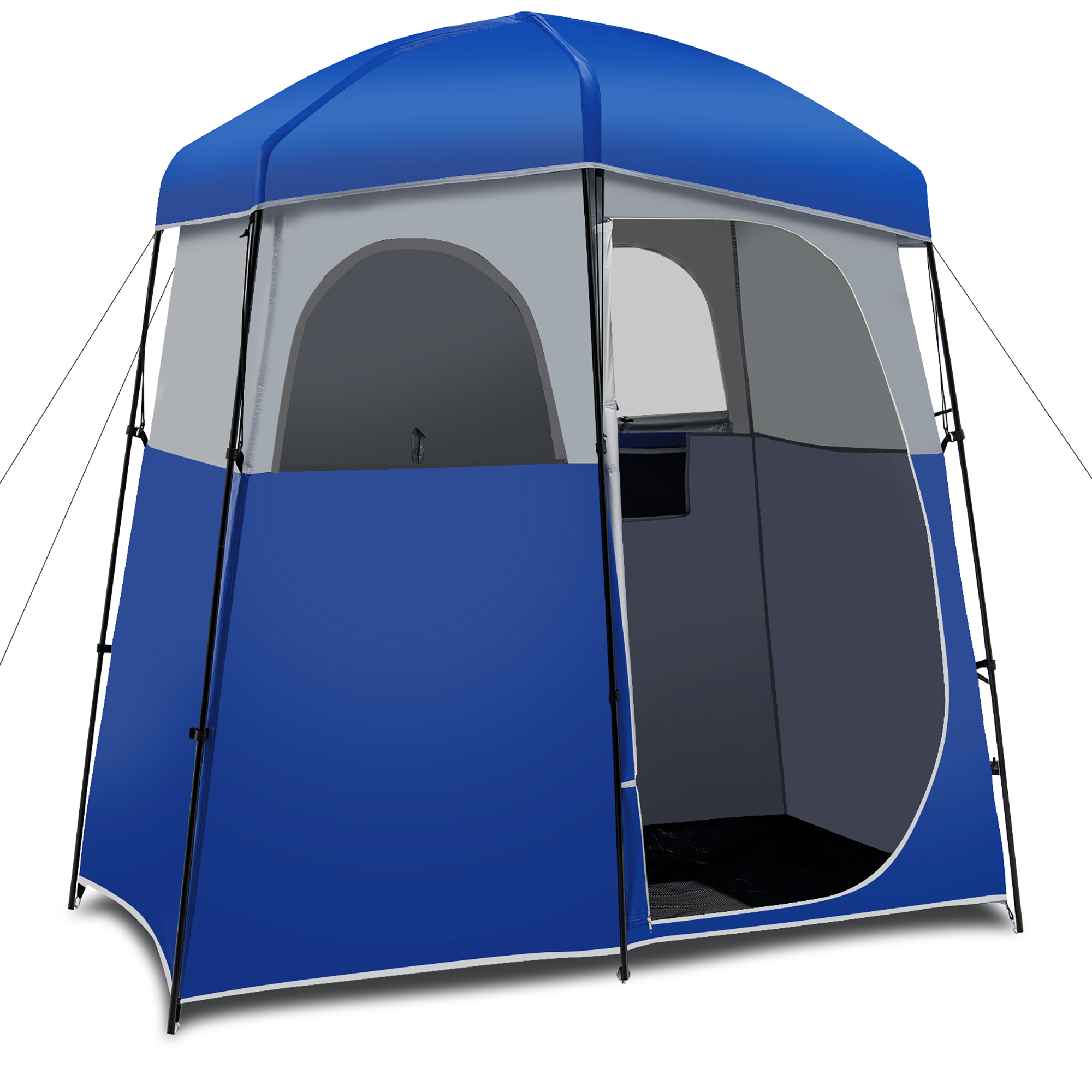 Tienda de Ducha para Camping Dos Habitaciones Tienda de Privacidad  Vestuario Portátil Carpa de Baño 210 cm x 106 cm x 222 cm Azul - Costway