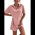 thumbnail image 3 of Vestido de Verano para Mujer, Cuello en V, Corta, Holgado, Informal, con Cuello Tipo Camiseta, Rosa, Talla XL, 3 of 6