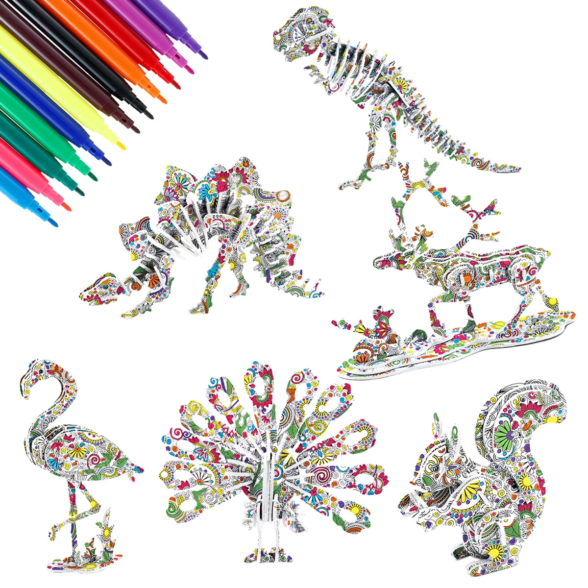 KAZOKU 3D Coloring Puzzle Set,4 Animals Puzzles with 12 Pen Markers, Art  Coloring Painting 3D Puzzle…See more KAZOKU 3D Coloring Puzzle Set,4  Animals
