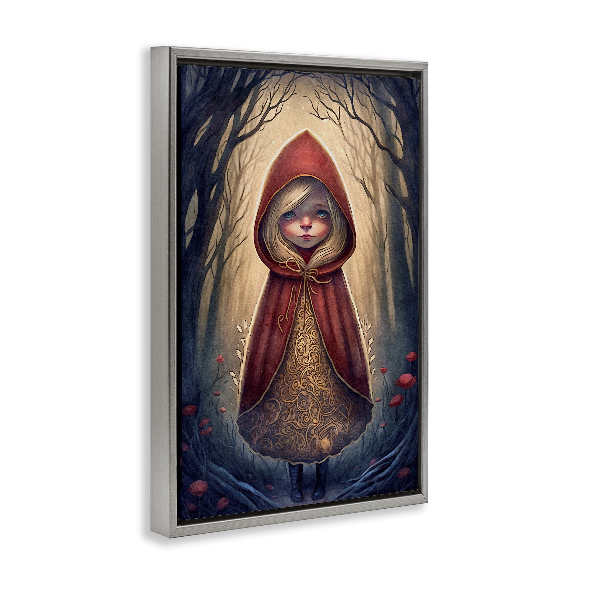 Stupell Industries Mystic Red Riding Hood Landscape Painting Gray Floater Framed Art Print Wall Art, 17 x 25