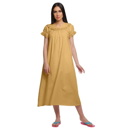 Moomaya Solid WoMen s Cotton Nightwear Short Sleeve Sleepwear Nightdress