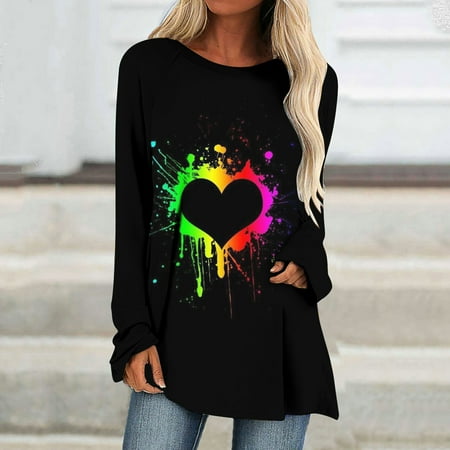 

Hvyesh Sweatshirt for Women Valentine Day Printed Sweatshirt Crewneck Casual Lightweight Long Sleeve Pullover Sweater Top Multicolor shirts for women L