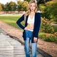 thumbnail image 4 of Women's Open Front Ribbed Cardigan with Long Sleeves and Front Pockets - X Large, Navy, 4 of 7
