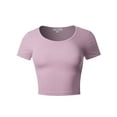 thumbnail image 1 of A2Y Women's Basic Cute Scoop Neck Cotton Short Sleeve Crop Top Dusty Lavender L, 1 of 5