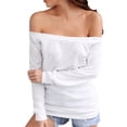 thumbnail image 3 of Whataatahia Top con Hombros Descubiertos para Mujer Jersey De Manga Larga De Color Puro Camisa Suelta Elástica para Mujer Top para Fiesta Diaria Trabajo Blanco XL, 3 of 6