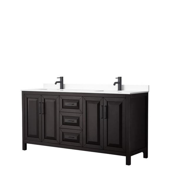72 in. Daria Double Bathroom Vanity with White Cultured Marble Countertop, Undermount Square Sinks & Matte Black Trim - Dark Espresso