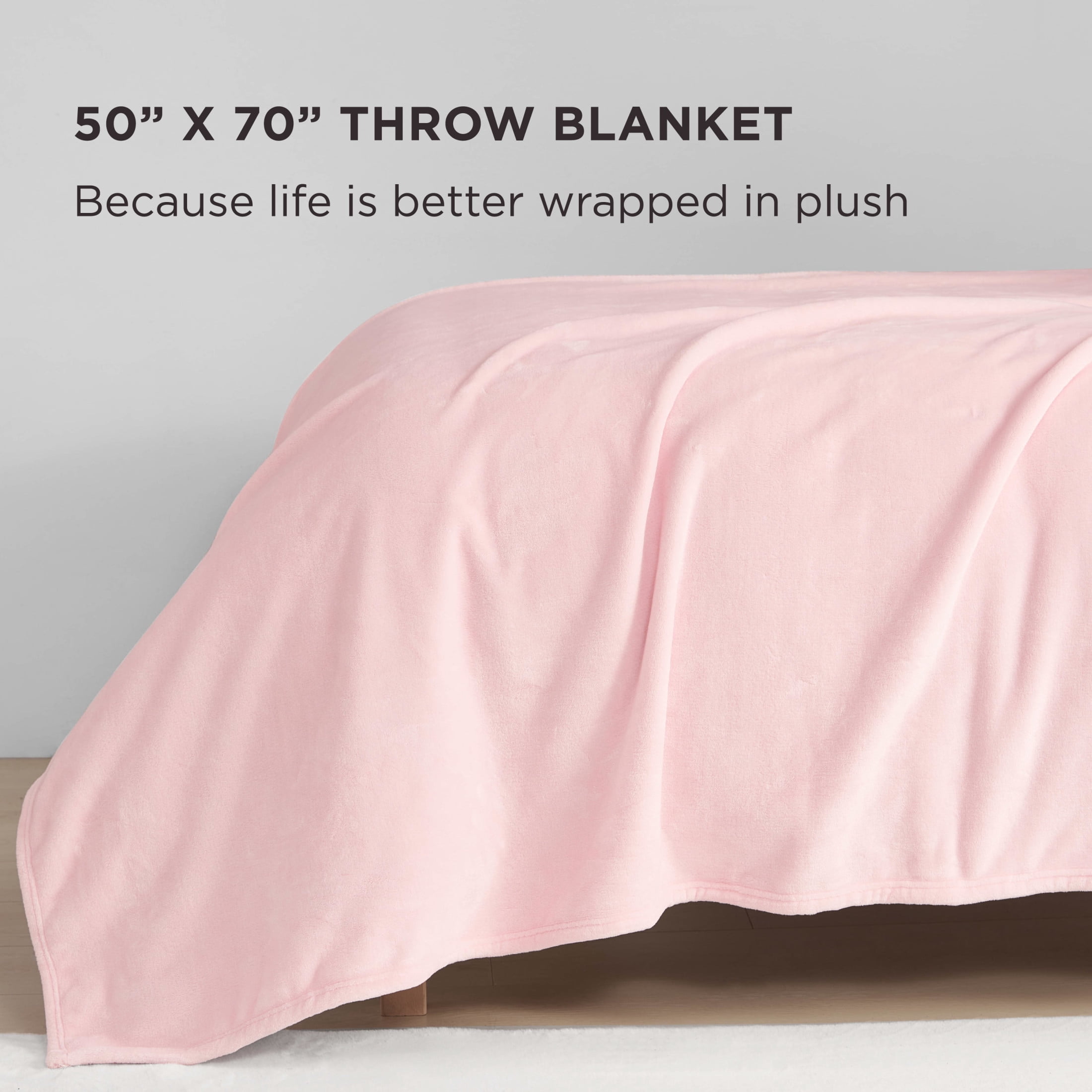 The Sheet Lab Solid Plush Microfiber Throw Blanket, Light Pink, 50" x 70"