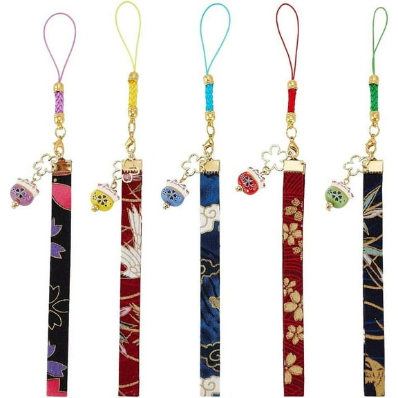 5pcs Lucky Cat Keychain Pendants Japanese Beckoning Cat Keychains Bell Buckle Keyring with Flower Maneki Neko Key Ring Charms for Hanbag Backpack Phone Funny Gifts for diy