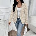 thumbnail image 4 of Women's Ruffled Collar Printed Slim Fit Casual Jacket Elegant Fashion Coat Beige L, 4 of 4