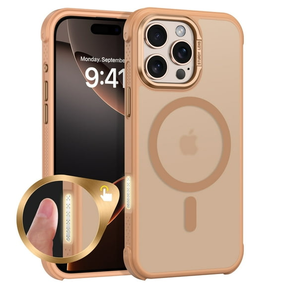 DUEDUE iPhone 16 Pro Case 6.3" Compatible with MagSafe, Quick Access Button Design, Magnetic Slim Matte Shockproof Case for iPhone 16 Pro, Brown
