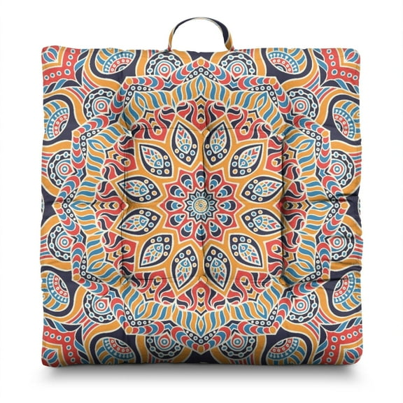 Exotic Cultural Mandala Pillow – 22 Inch Large Square Cushion, Boho Chic Floral Art, Dutch Velvet for Yoga