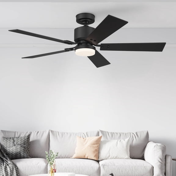 Matte Black 52 Inch 5 Blade Indoor Ceiling Fan, Ideal for Bedrooms and Living Rooms, Quiet DC Motor, LED Light with Remote, Eleve Comfort