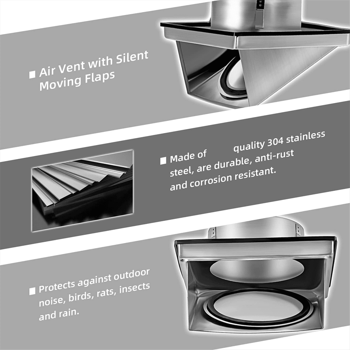 Symkmb 4-Inch External Extractor Wall Vent Outdoor Cushioned Non Return Flap Stainless steel Silver