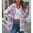 thumbnail image 3 of Defitshape Women's Long Sleeve Jacket Thermal Shirt Jacket Plaid Printed High Low Fashion Fall Cute Soft Outerwear Purple Small, 3 of 4