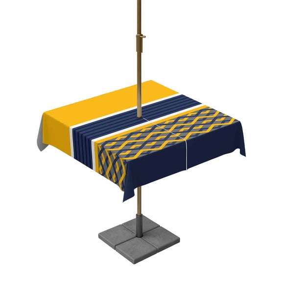 Outdoor Tablecloth with Umbrella Hole for Patio/Picnic/Party/Camping, Navy Yellow Grey Stripes Waterproof Table Cloth Square Cover Washable, Abstract Lines Geometric Modern (54"x 54")