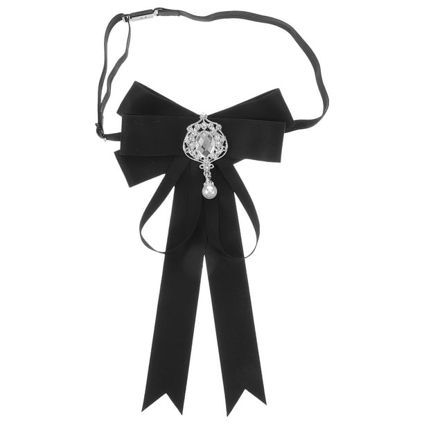 Pajarita elegante para mujer, pajarita ajustable, elegante pajarita con brillantes diamantes de imitación y decoración de perlas falsas, pajarita de uso diario.