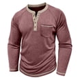 thumbnail image 5 of Defitshape Men's Button Blouse Casual Shirt 2025 Long Sleeve Patch Pocket Regular Fit Elasthane Henley Thin Top Red X-Large, 5 of 5