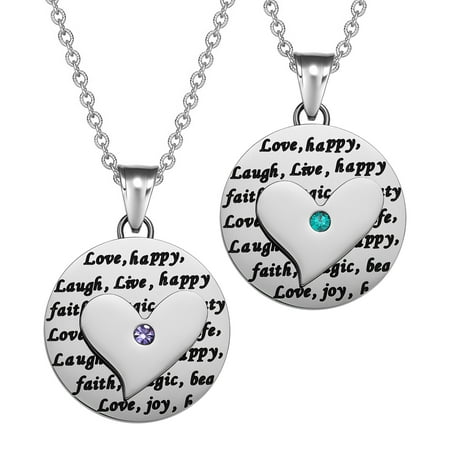Heart Inspirational Medallions Live Laugh Love Couples or Best Friends Amulet Mint Green Purple