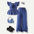 thumbnail image 2 of Rotm Toddler Baby Girl Clothes Summer Outfits Cute Bow Button Ruffle Camisole Pants Set Blue,4-5 Years, 2 of 7