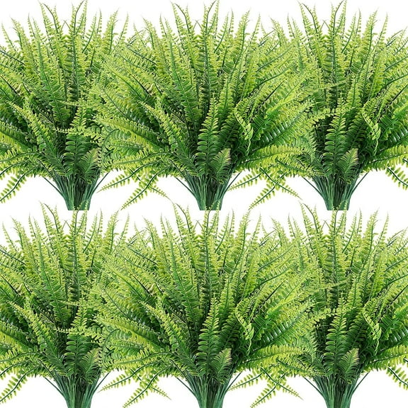 Coolmade 12 Bundles Artificial Boston Fern Plants, 14" UV Resistant Outdoor Greenery, Fake Fern for Patio Garden Hanging Basket Decor