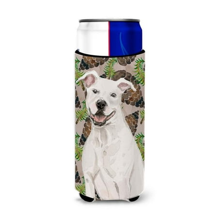 

White Staffie Bull Terrier Pine Cones Michelob Ultra Hugger for Slim Cans