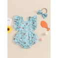 thumbnail image 2 of FEORJGP Infant Baby Girl Summer Outfits 0 3M 6M 12M 18M Toddler One-piece Jumpsuits Fly Sleeve Overalls Farm Chicken Print Ruffle Rompers and HeadbandFashion Comfy Clothes for Daily Vacation, 2 of 6